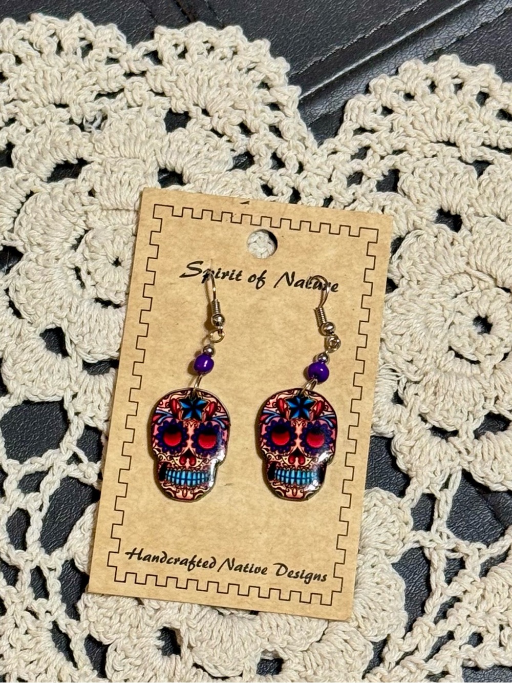 Spirit of Nature Purple Sugar Skull Drop Earrings
